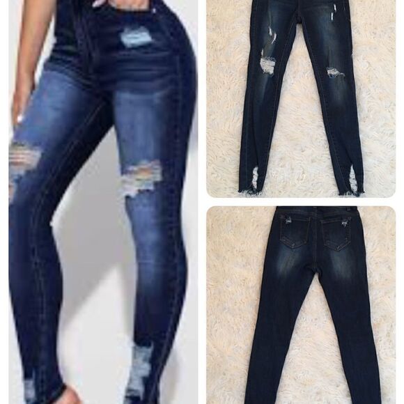 ENJEANS DENIM COMPANY! Distressed Darkwash Skinny - Picture 1 of 9